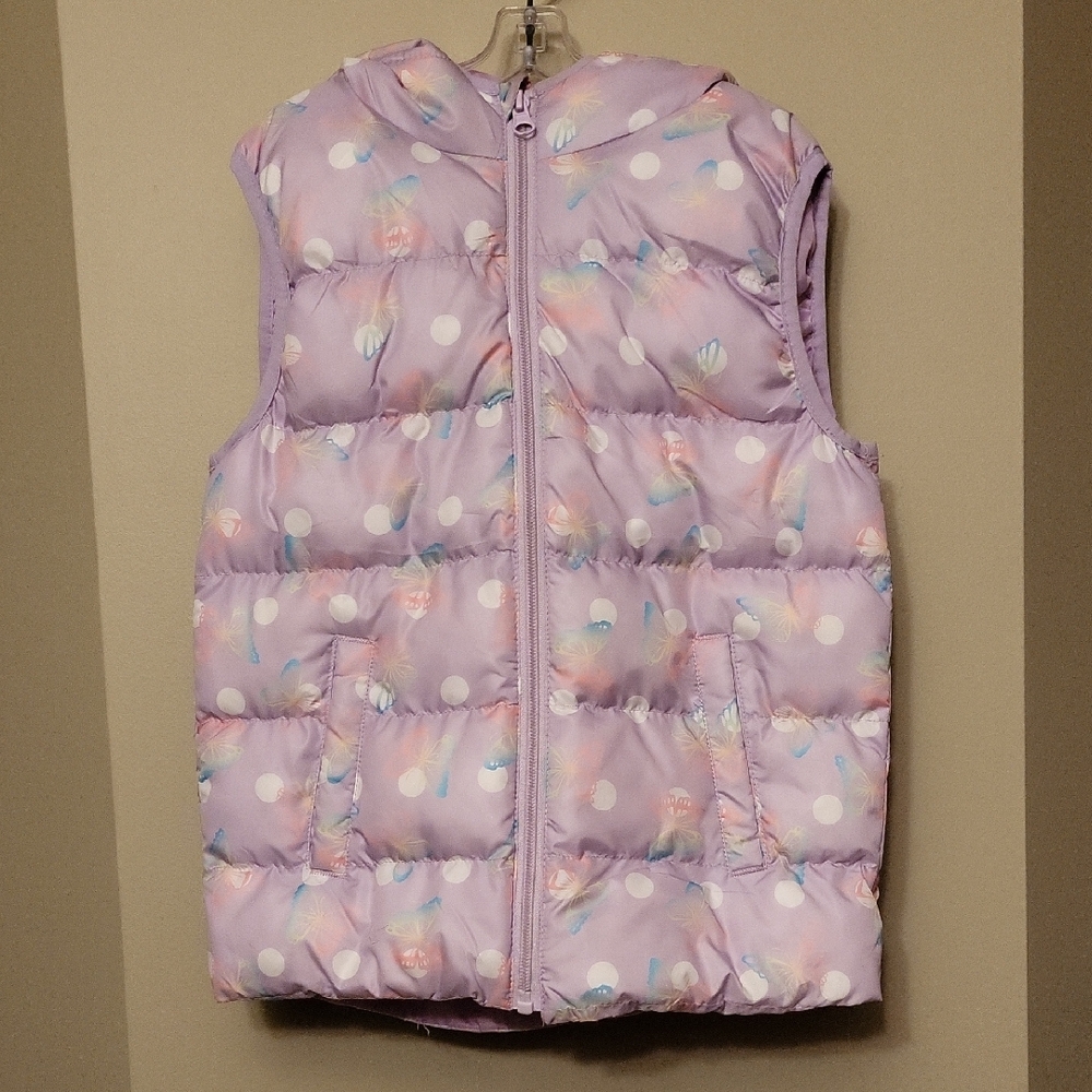 Bella Birdie pastel polka dot zip up    hooded puffer vest